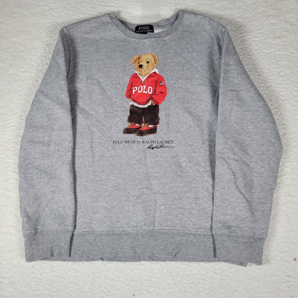 Polo Ralph Lauren Sweatshirt Kids Size L 14-16 Gray Polo Bear Graphic Pullover
